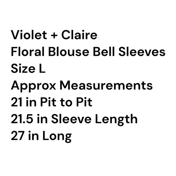 Violet + Claire Blouse SZ L White Floral Spring Ruffle Bell Sleeve - Picture 2 of 8